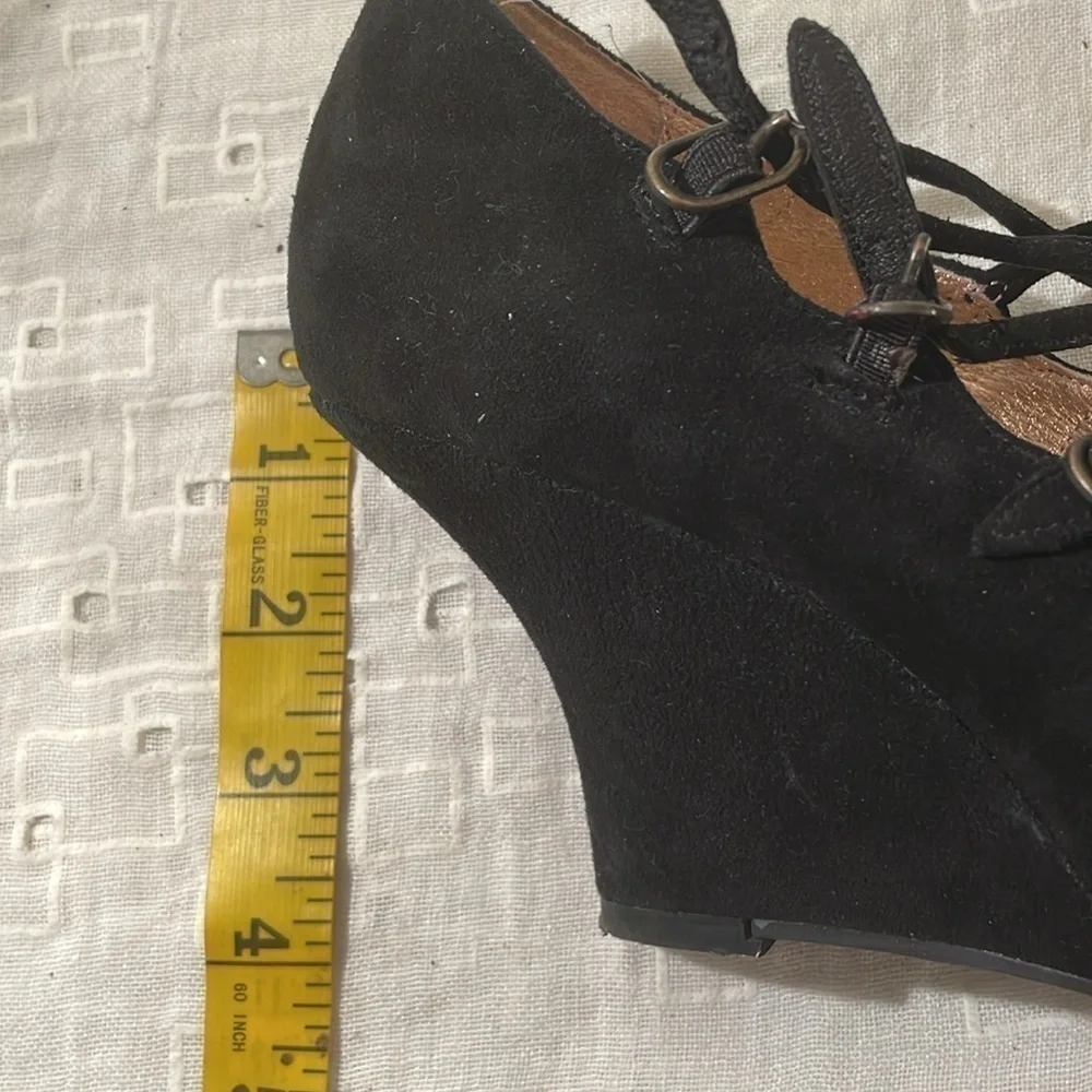 Miss Albright by Anthropology Niza Black Wedge Mary Jane 3 Strap Shoes